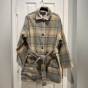 Jason Maxwell Women's Trench Coat - Gray and Tan Plaid